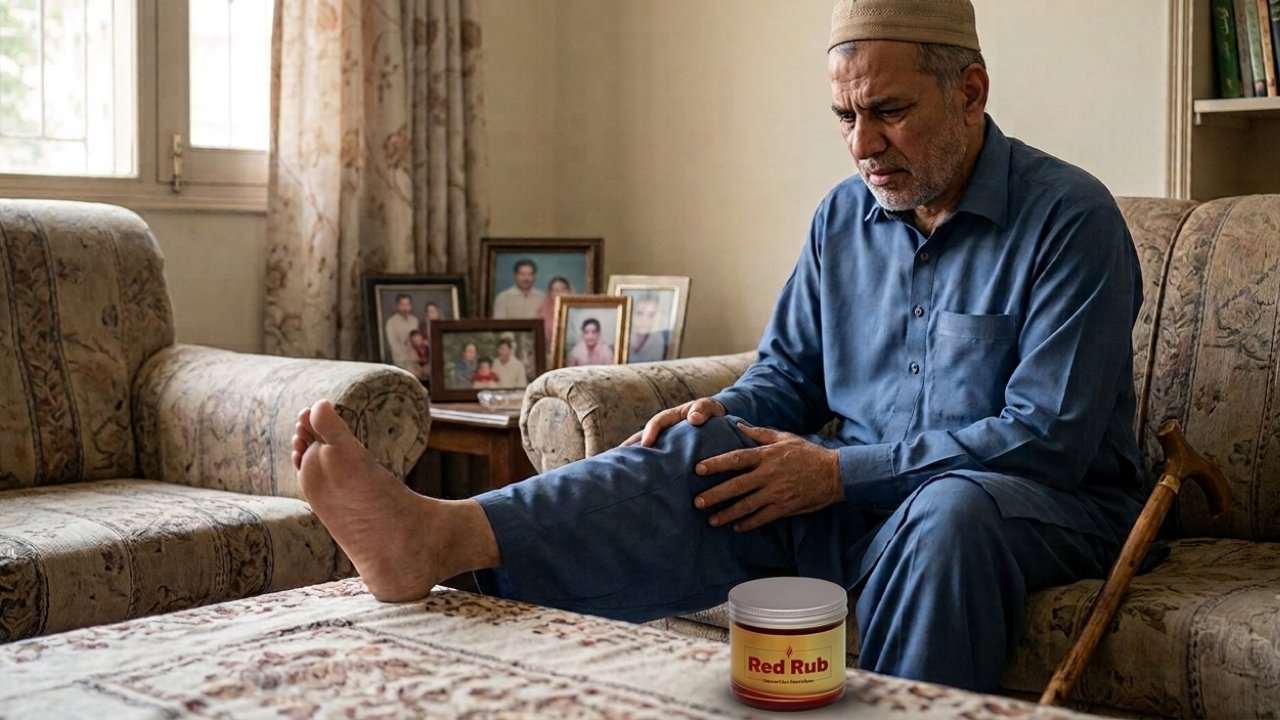 Old man holding painful knee